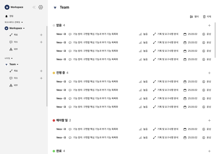 목표 설정 - Veco 프로젝트 목표 관리